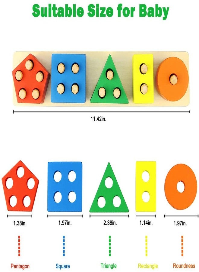 AUTHFORT Wooden Intellectual Geometric Shape Matching Five Column Blocks Educational Wooden Geometric Shape Sorter Puzzle - Image 3